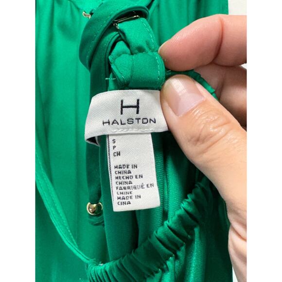 Halston Flutter Pullover Soft Green Lightly Fitted Maxi Dress Polyester Size S - Picture 7 of 9